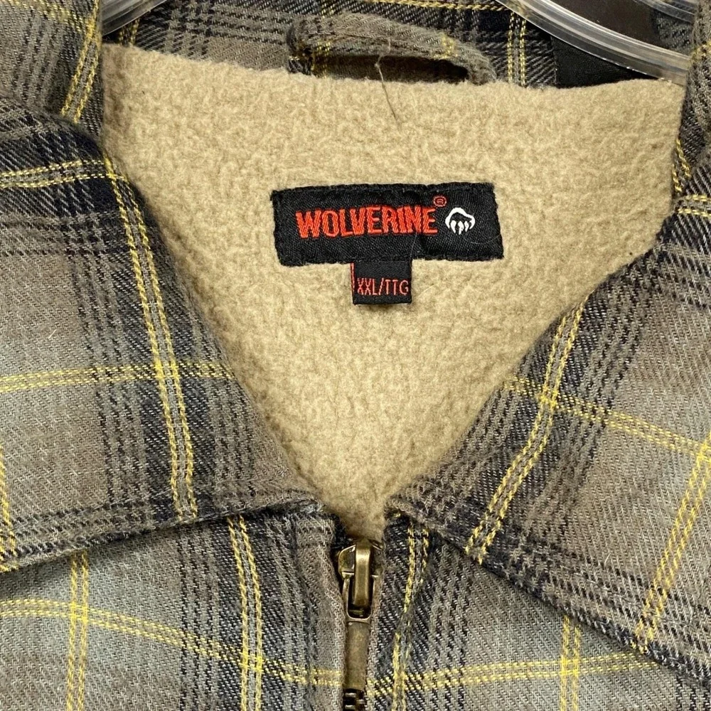 Wolverine Mens XXL Jacket Gray Plaid Fleece Lined Flannel Shacket Zip Up Warm
